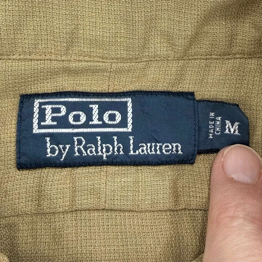 Polo Ralph Lauren Linen Shirt Mens M Khaki Field Military Short Sleeve Button Up